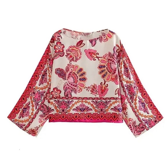 Zara Pink and Red Paisley Blouse Size Small NWT - Picture 2 of 8